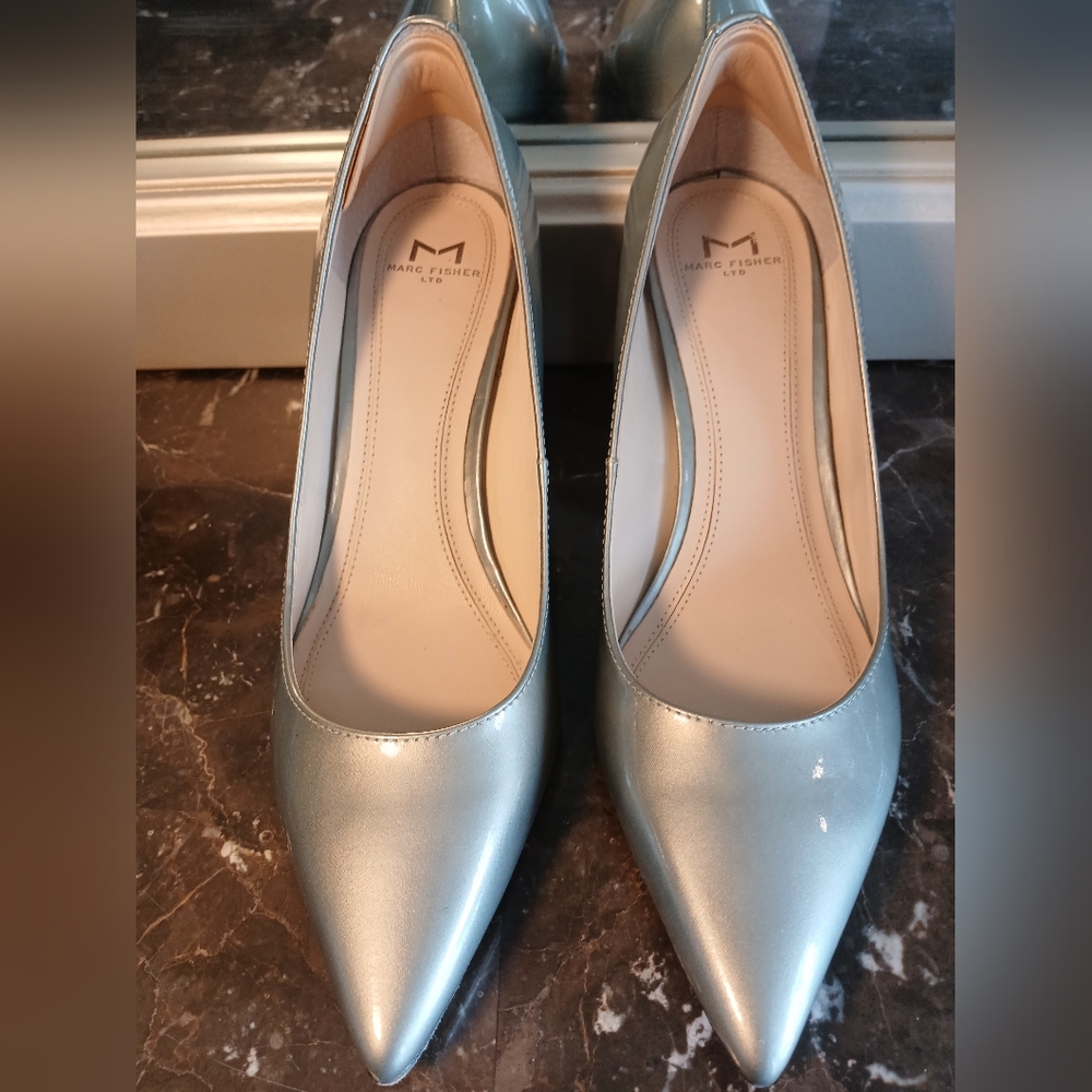 Marc Fisher Women's Shiny Silver Block Heels